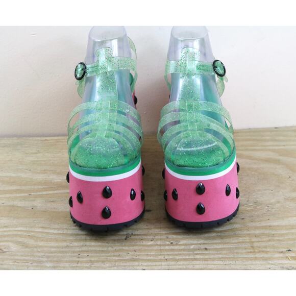 Sugar Thrillz Platform Jelly Shoes 9M WaterMelon Buckle 4.5" Slip Pon Jeweled - Picture 3 of 14